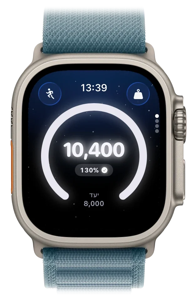 אפליקציית Step Step ב‑Apple Watch עם אותם 10,400 צעדים