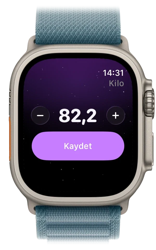 82,2 kg'a inen bir haftalık tartıları gösteren Apple Watch