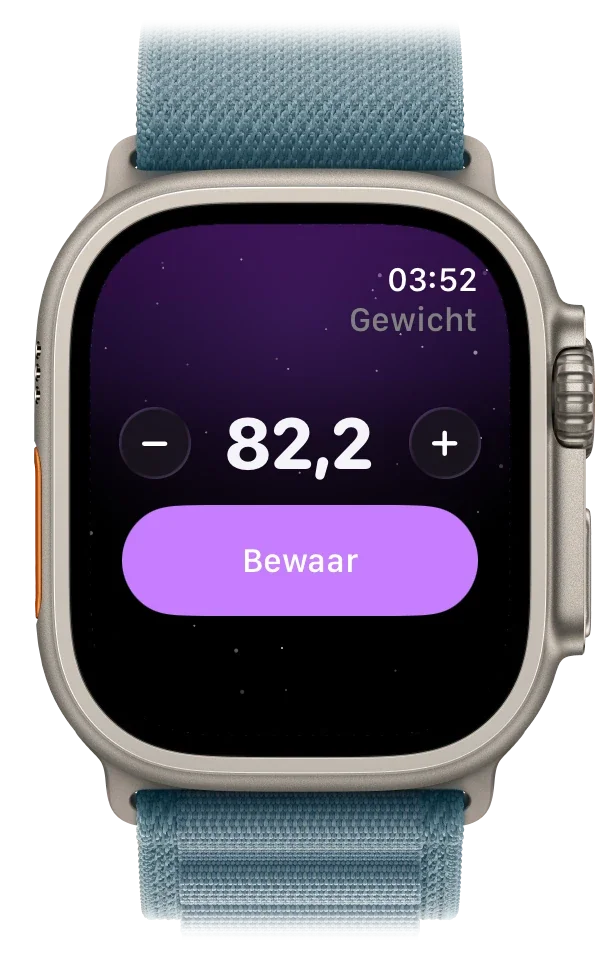 Apple Watch met een week wegingen die dalen naar 82,2 kg