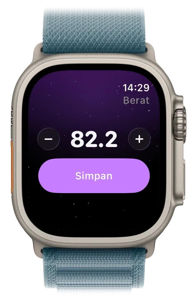 Apple Watch menunjukkan timbangan seminggu yang menurun ke 82.2 kg