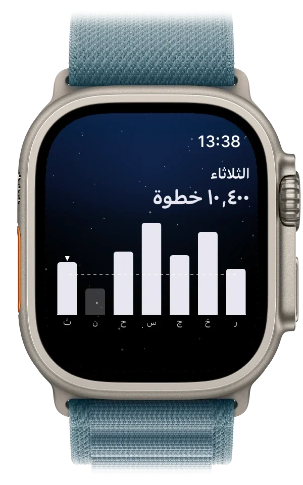 Apple Watch تعرض خطوات أسبوع، 10,400 اليوم
