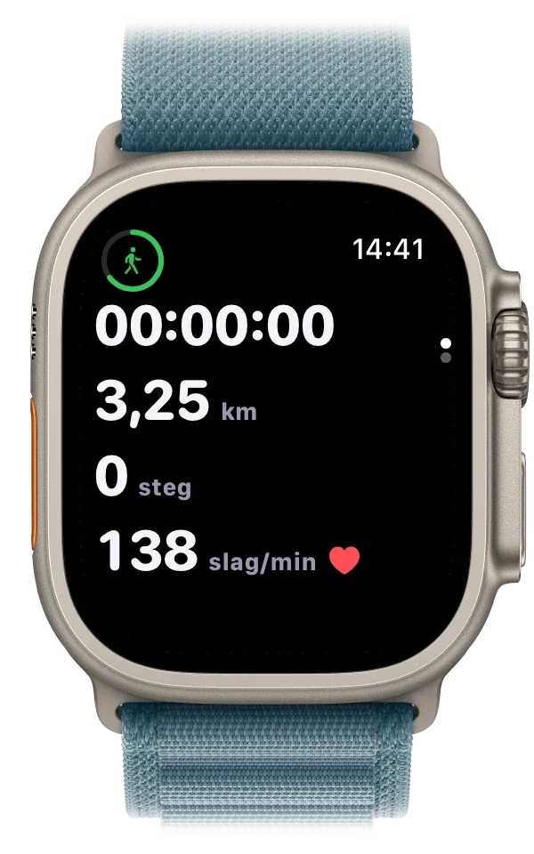 Apple Watch med ruttkartan live under en promenad