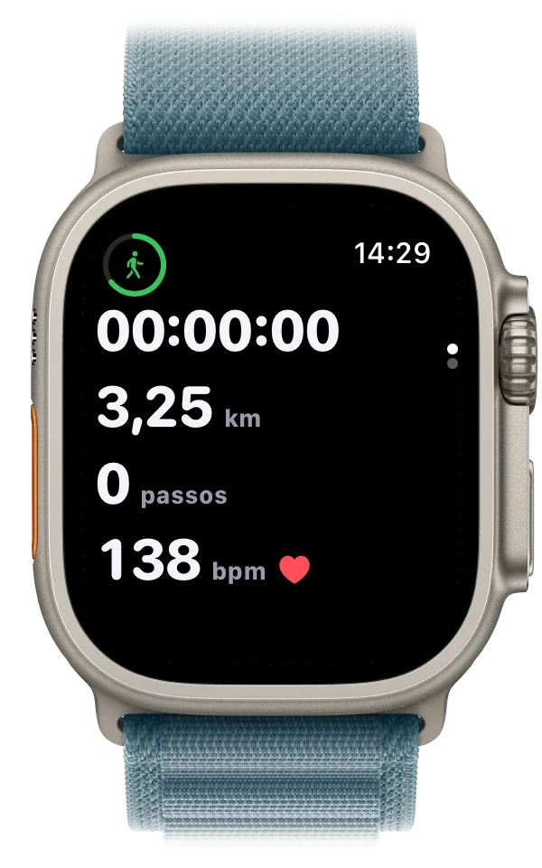 Apple Watch com o mapa do percurso em direto durante uma caminhada