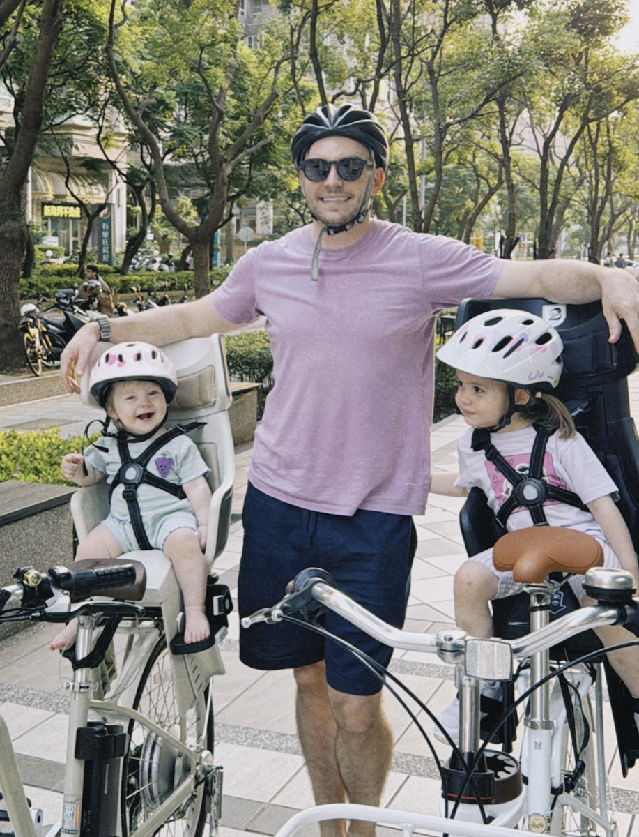 Gwilym out cycling with the kids